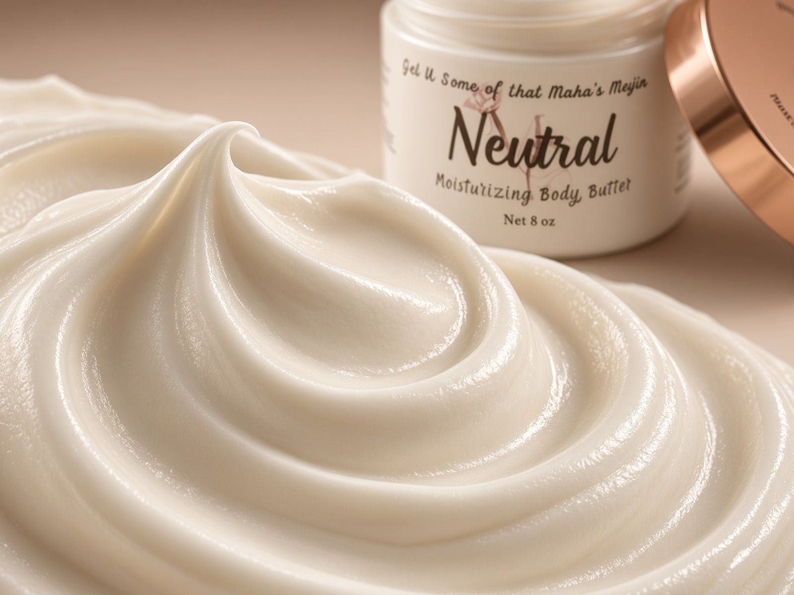 Close-up of Neutral Body Butter's whipped texture with the jar visible in the background